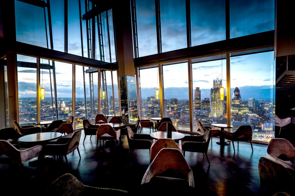 Night falling over London, seen from the atrium bar at aqua shard